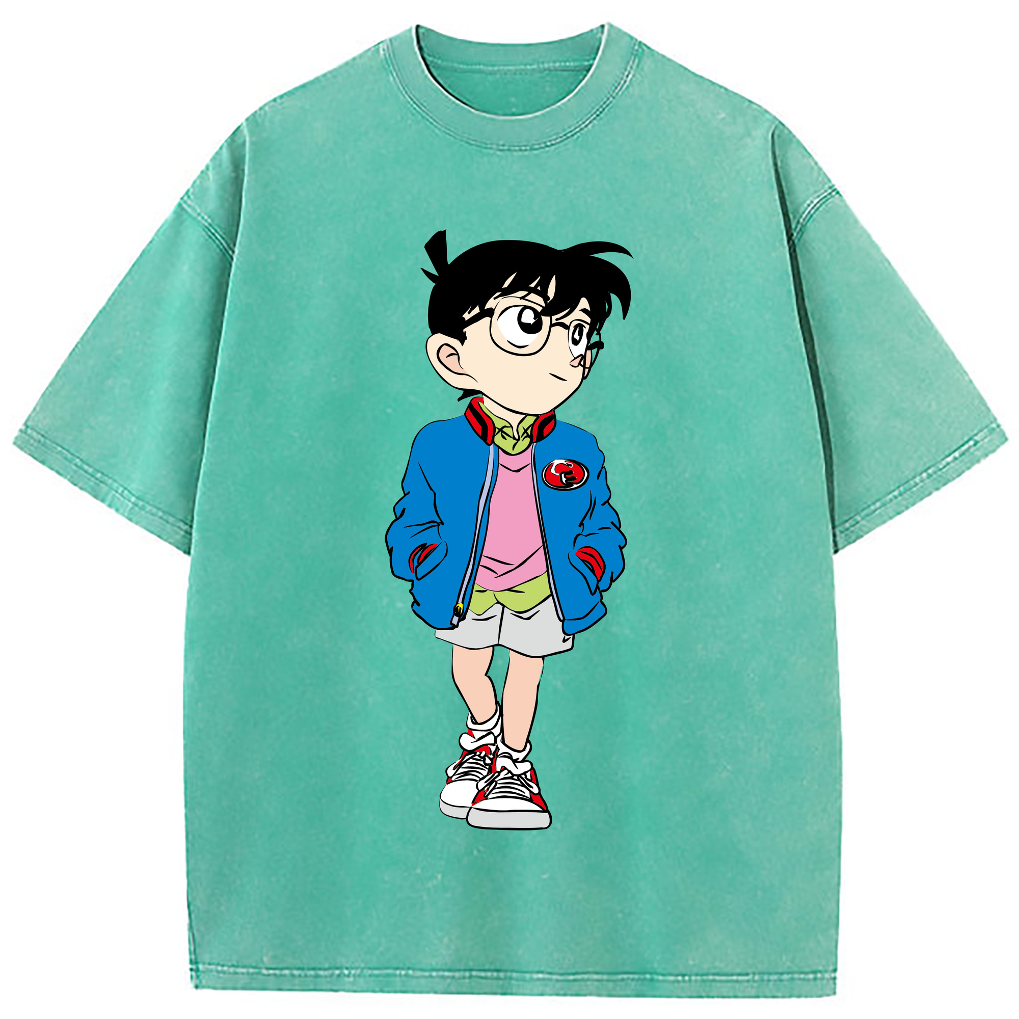 （画像用） 名探偵コナン 江戸川 コナン Detective Conan Conan Edogawa 綿100% ヴィンテージ風 半袖Tシャツ（フロントプリント）